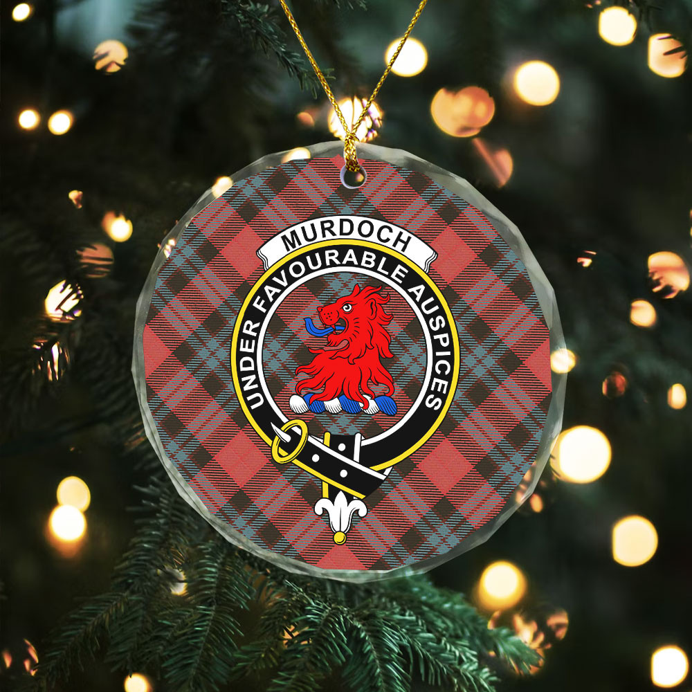 ScotsTee Shop Murdoch Weathered Clan Crest Tartan Glass Ornament