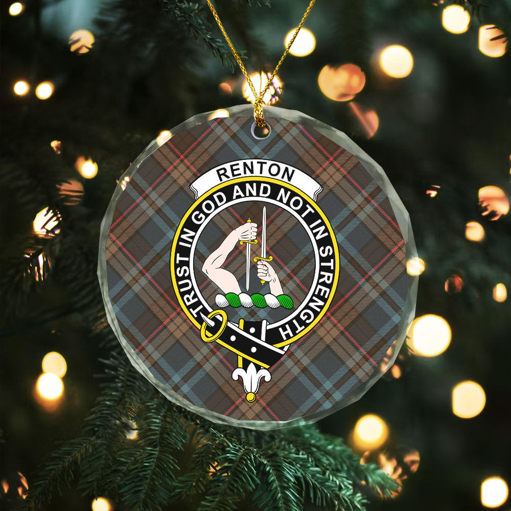 ScotsTee Shop Renton Weathered Clan Crest Tartan Glass Ornament
