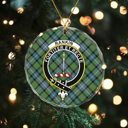 ScotsTee Shop Rankin (Dalgliesh) Ancient Clan Crest Tartan Glass Ornament