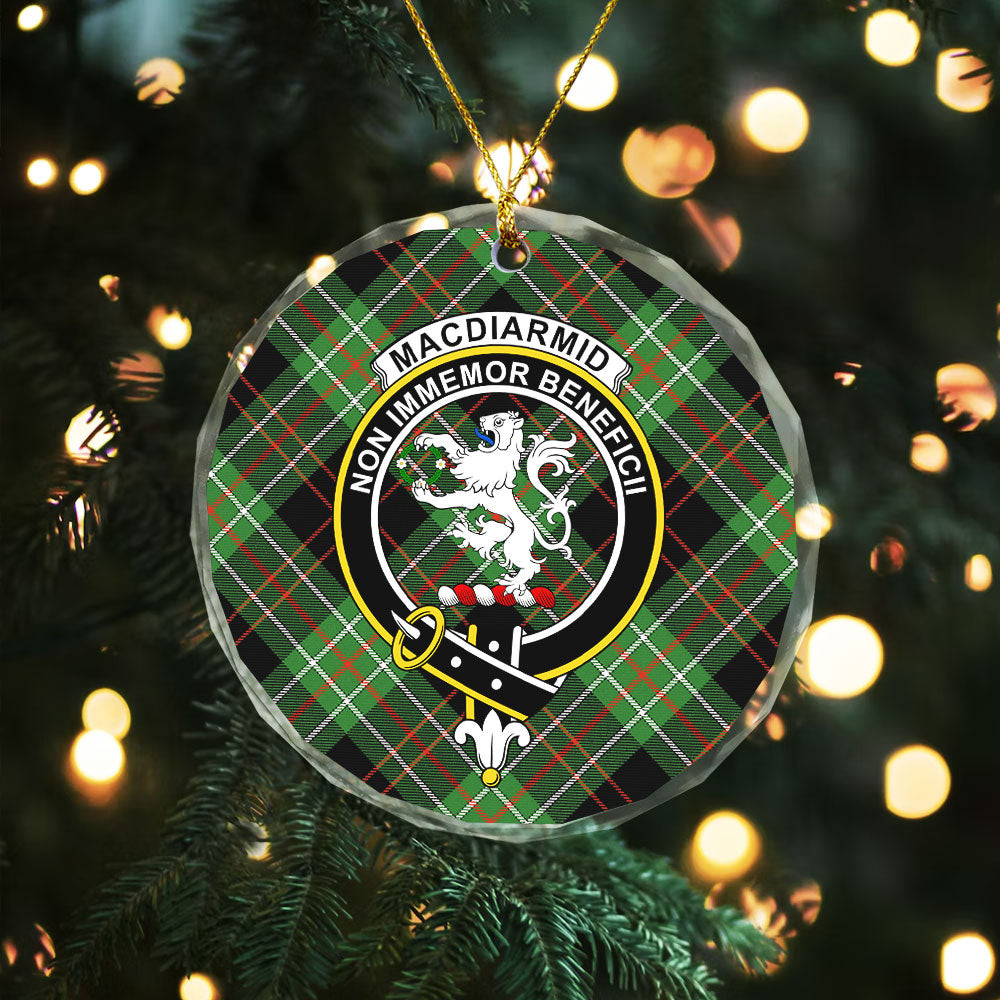 ScotsTee Shop MacDiarmid Ancient Clan Crest Tartan Glass Ornament