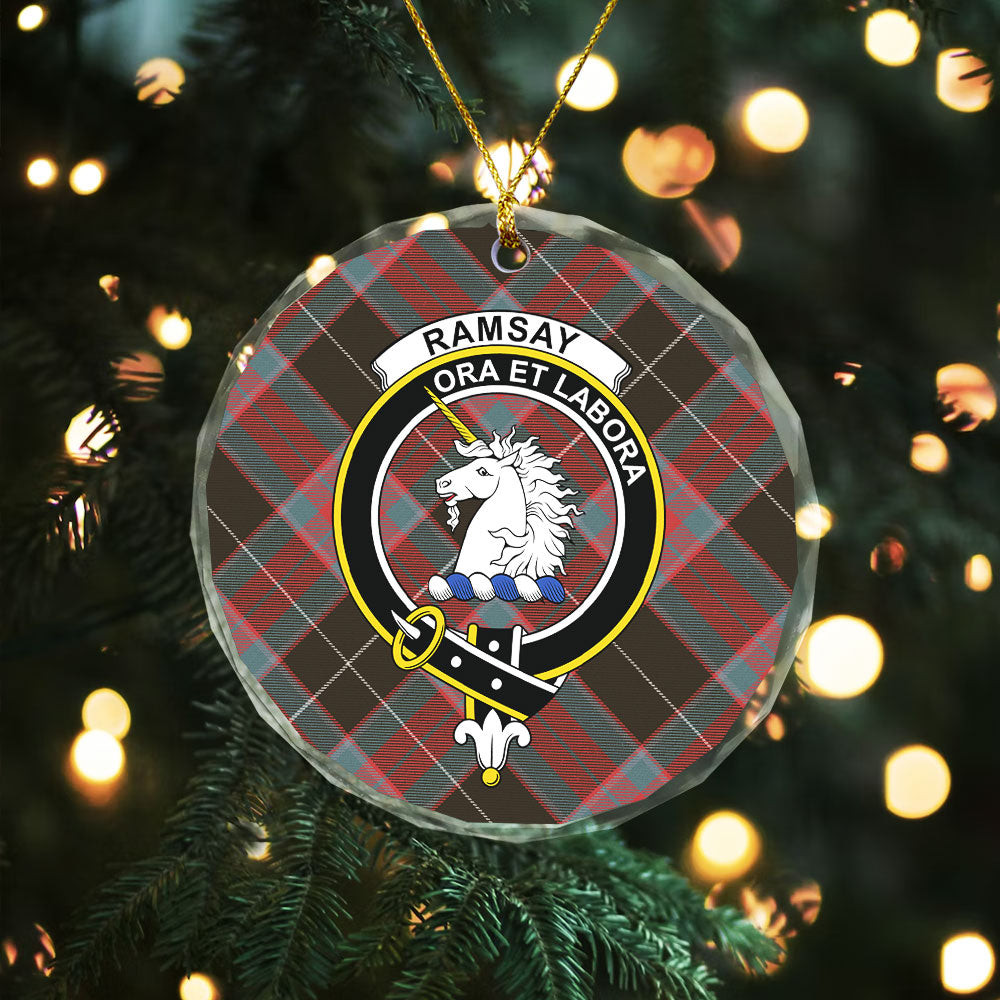 ScotsTee Shop Ramsay Green Weathered Clan Crest Tartan Glass Ornament