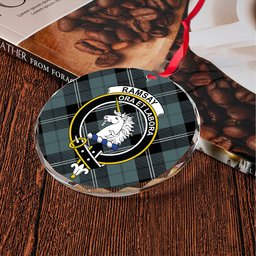ScotsTee Shop Ramsay Blue Weathered Clan Crest Tartan Glass Ornament