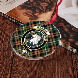 ScotsTee Shop Ramsay Orange Modern Clan Crest Tartan Glass Ornament