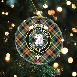 ScotsTee Shop Ramsay Orange Modern Clan Crest Tartan Glass Ornament
