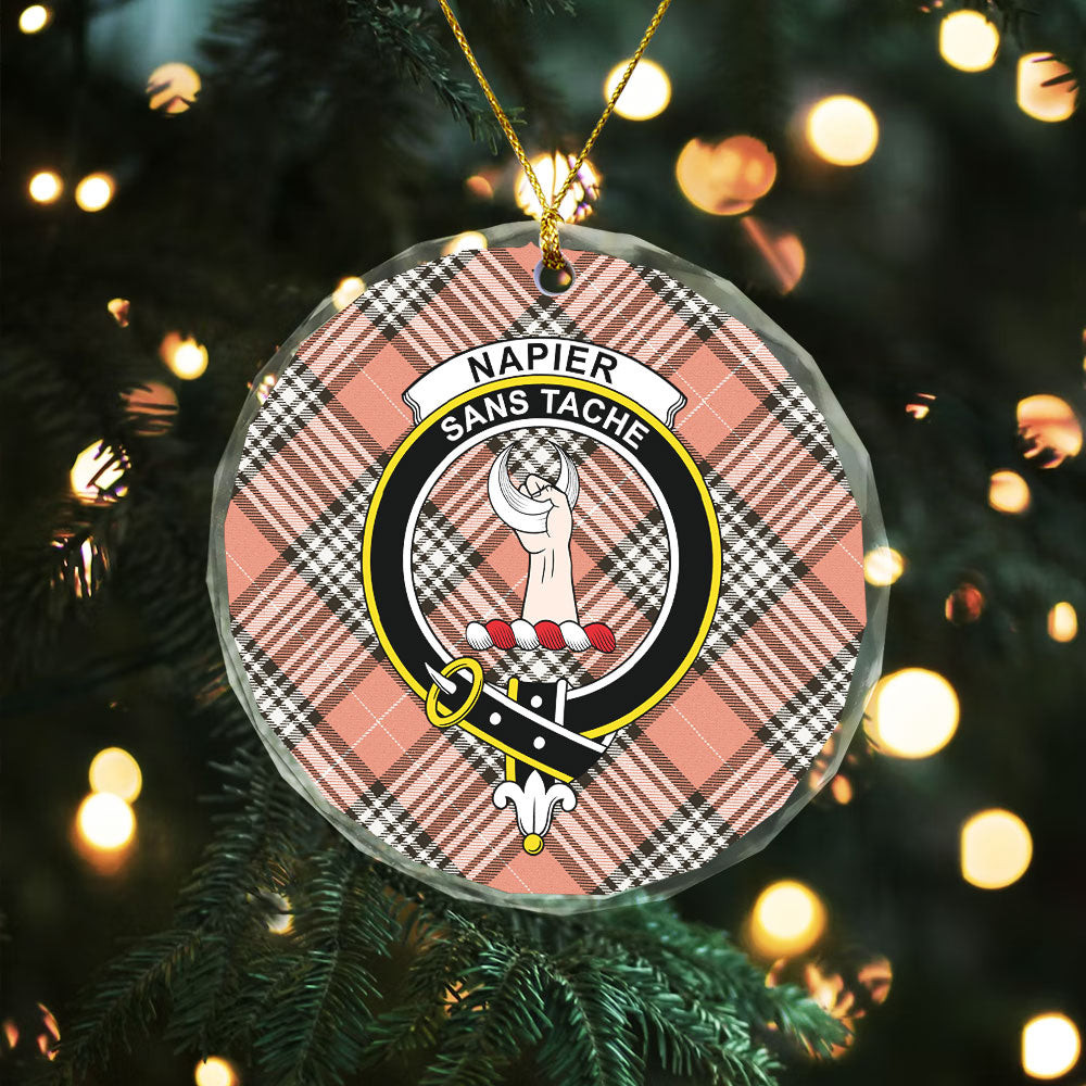 ScotsTee Shop Napier Rose Weathered Clan Crest Tartan Glass Ornament