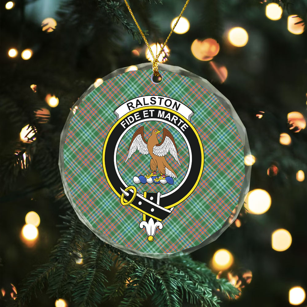 ScotsTee Shop Ralston US Ancient Clan Crest Tartan Glass Ornament