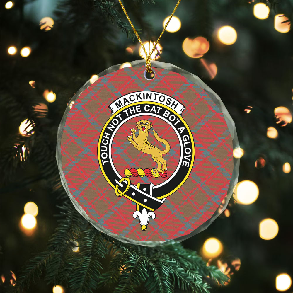 ScotsTee Shop MacKintosh Weathered Clan Crest Tartan Glass Ornament