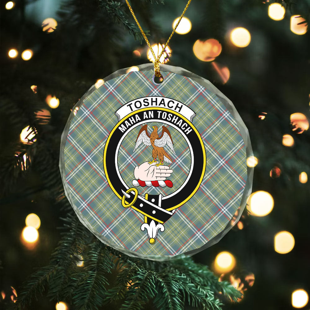 ScotsTee Shop Toshach Weathered Clan Crest Tartan Glass Ornament