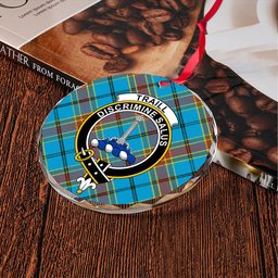 ScotsTee Shop Traill (Trayle) Weathered Clan Crest Tartan Glass Ornament