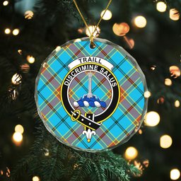 ScotsTee Shop Traill (Trayle) Weathered Clan Crest Tartan Glass Ornament