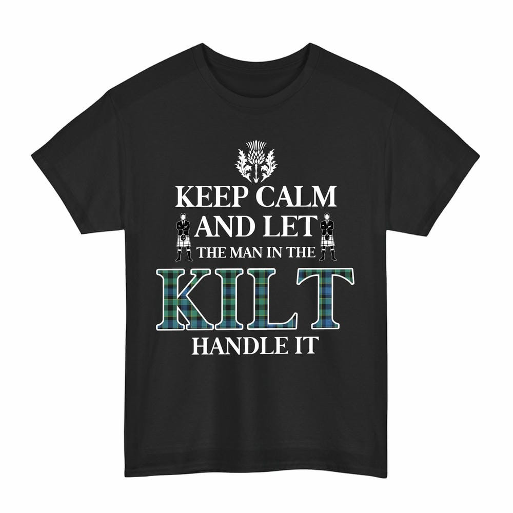 ScotsTee Shop Scottish Mouat Clan Keep Calm and Let The Man in The Kilt Handle It Tartan T-shirt
