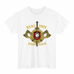 ScotsTee Shop Scottish Ramsay Clan Crest Tartan T-Shirt Real Men Wear Kilts
