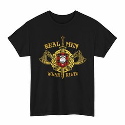 ScotsTee Shop Scottish Ramsay Clan Crest Tartan T-Shirt Real Men Wear Kilts