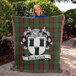 Blackstock Hunting Tartan Woven Blanket with Family Crest ScotsTee Shop - scotstee.com - Tartan Blankets