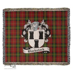 Blackstock Red Dress Tartan Woven Blanket with Family Crest ScotsTee Shop - scotstee.com - Tartan Blankets