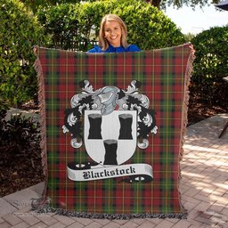 Blackstock Red Dress Tartan Woven Blanket with Family Crest ScotsTee Shop - scotstee.com - Tartan Blankets