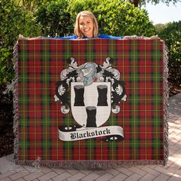 Blackstock Red Dress Tartan Woven Blanket with Family Crest ScotsTee Shop - scotstee.com - Tartan Blankets