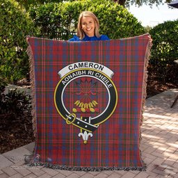 Cameron of Locheil Tartan Woven Blanket with Family Crest ScotsTee Shop - scotstee.com - Tartan Blankets