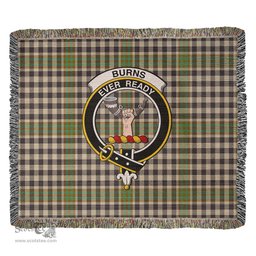 Burns Check Tartan Woven Blanket with Family Crest ScotsTee Shop - scotstee.com - Tartan Blankets