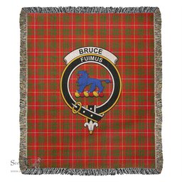 Bruce Modern Tartan Woven Blanket with Family Crest ScotsTee Shop - scotstee.com - Tartan Blankets
