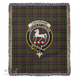 Cochrane Tartan Woven Blanket with Family Crest ScotsTee Shop - scotstee.com - Tartan Blankets