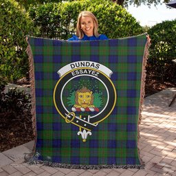 Dundas Modern Tartan Woven Blanket with Family Crest ScotsTee Shop - scotstee.com - Tartan Blankets
