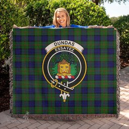 Dundas Modern Tartan Woven Blanket with Family Crest ScotsTee Shop - scotstee.com - Tartan Blankets