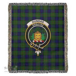 Dundas Modern Tartan Woven Blanket with Family Crest ScotsTee Shop - scotstee.com - Tartan Blankets