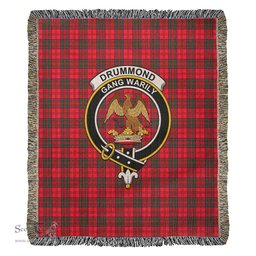Drummond Modern Tartan Woven Blanket with Family Crest ScotsTee Shop - scotstee.com - Tartan Blankets