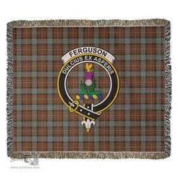 Ferguson Weathered Tartan Woven Blanket with Family Crest ScotsTee Shop - scotstee.com - Tartan Blankets