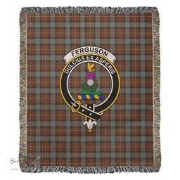 Ferguson Weathered Tartan Woven Blanket with Family Crest ScotsTee Shop - scotstee.com - Tartan Blankets