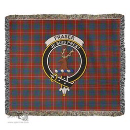 Fraser Ancient Tartan Woven Blanket with Family Crest ScotsTee Shop - scotstee.com - Tartan Blankets