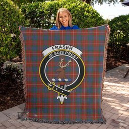 Fraser Ancient Tartan Woven Blanket with Family Crest ScotsTee Shop - scotstee.com - Tartan Blankets