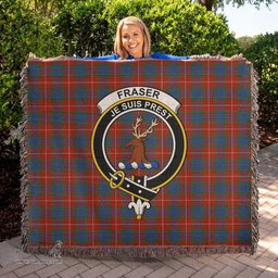 Fraser Ancient Tartan Woven Blanket with Family Crest ScotsTee Shop - scotstee.com - Tartan Blankets