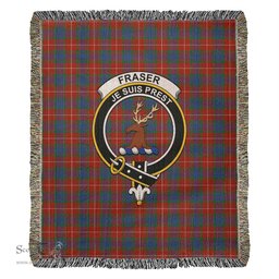 Fraser Ancient Tartan Woven Blanket with Family Crest ScotsTee Shop - scotstee.com - Tartan Blankets