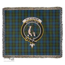 Fletcher of Dunans Tartan Woven Blanket with Family Crest ScotsTee Shop - scotstee.com - Tartan Blankets