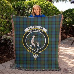 Fletcher of Dunans Tartan Woven Blanket with Family Crest ScotsTee Shop - scotstee.com - Tartan Blankets