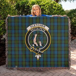Fletcher of Dunans Tartan Woven Blanket with Family Crest ScotsTee Shop - scotstee.com - Tartan Blankets