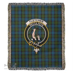 Fletcher of Dunans Tartan Woven Blanket with Family Crest ScotsTee Shop - scotstee.com - Tartan Blankets