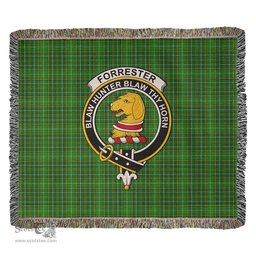 Forrester or Foster Hunting Tartan Woven Blanket with Family Crest ScotsTee Shop - scotstee.com - Tartan Blankets