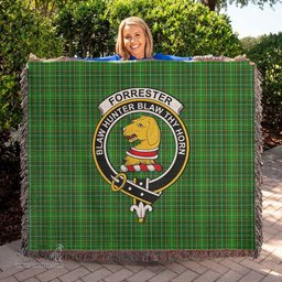 Forrester or Foster Hunting Tartan Woven Blanket with Family Crest ScotsTee Shop - scotstee.com - Tartan Blankets