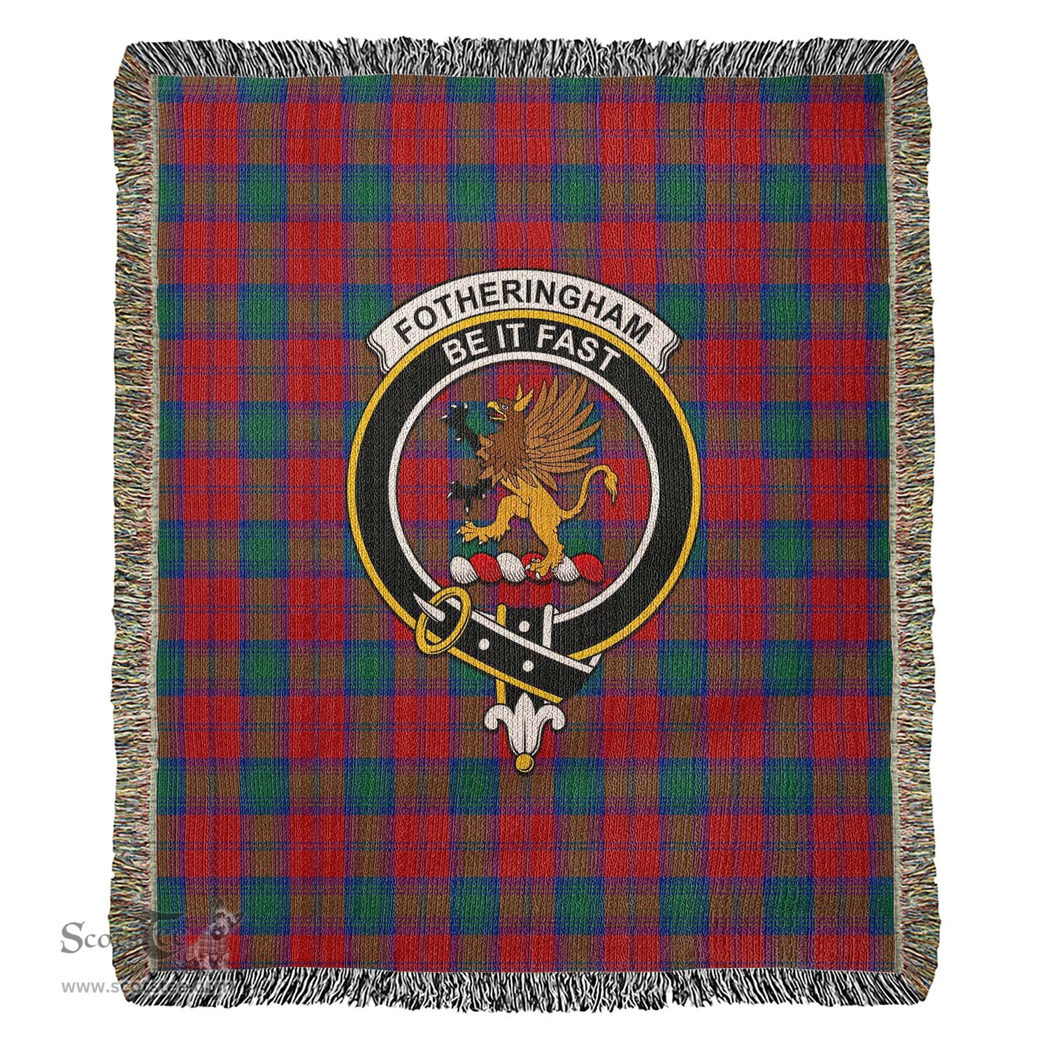 Fotheringham Modern Tartan Woven Blanket with Family Crest ScotsTee Shop - scotstee.com - Tartan Blankets