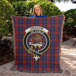Graham of Menteith Red Tartan Woven Blanket with Family Crest ScotsTee Shop - scotstee.com - Tartan Blankets