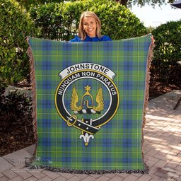 Johnstone-Johnston Ancient Tartan Woven Blanket with Family Crest ScotsTee Shop - scotstee.com - Tartan Blankets