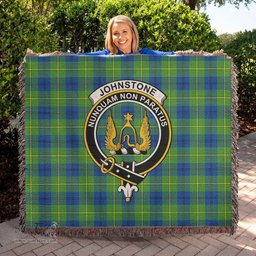 Johnstone-Johnston Ancient Tartan Woven Blanket with Family Crest ScotsTee Shop - scotstee.com - Tartan Blankets