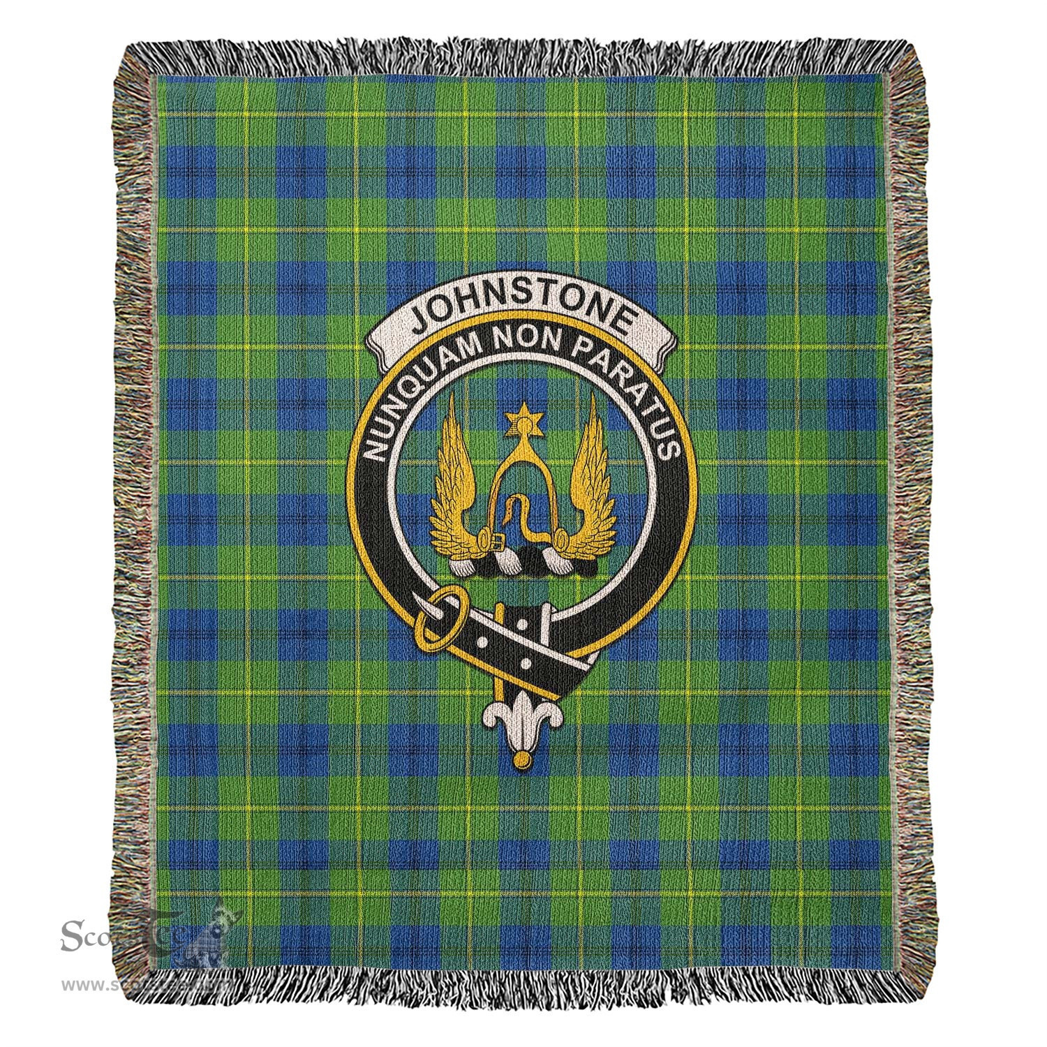 Johnstone-Johnston Ancient Tartan Woven Blanket with Family Crest ScotsTee Shop - scotstee.com - Tartan Blankets