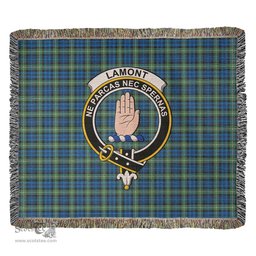 Lamont Ancient Tartan Woven Blanket with Family Crest ScotsTee Shop - scotstee.com - Tartan Blankets