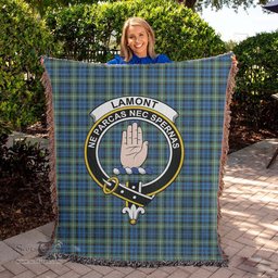 Lamont Ancient Tartan Woven Blanket with Family Crest ScotsTee Shop - scotstee.com - Tartan Blankets