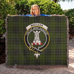 MacLean Hunting Tartan Woven Blanket with Family Crest ScotsTee Shop - scotstee.com - Tartan Blankets