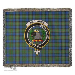 MacLaren Ancient Tartan Woven Blanket with Family Crest ScotsTee Shop - scotstee.com - Tartan Blankets